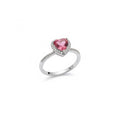 Anillo Solitario Corazón Rosa Halo Pavé Banda Fina Talla 7