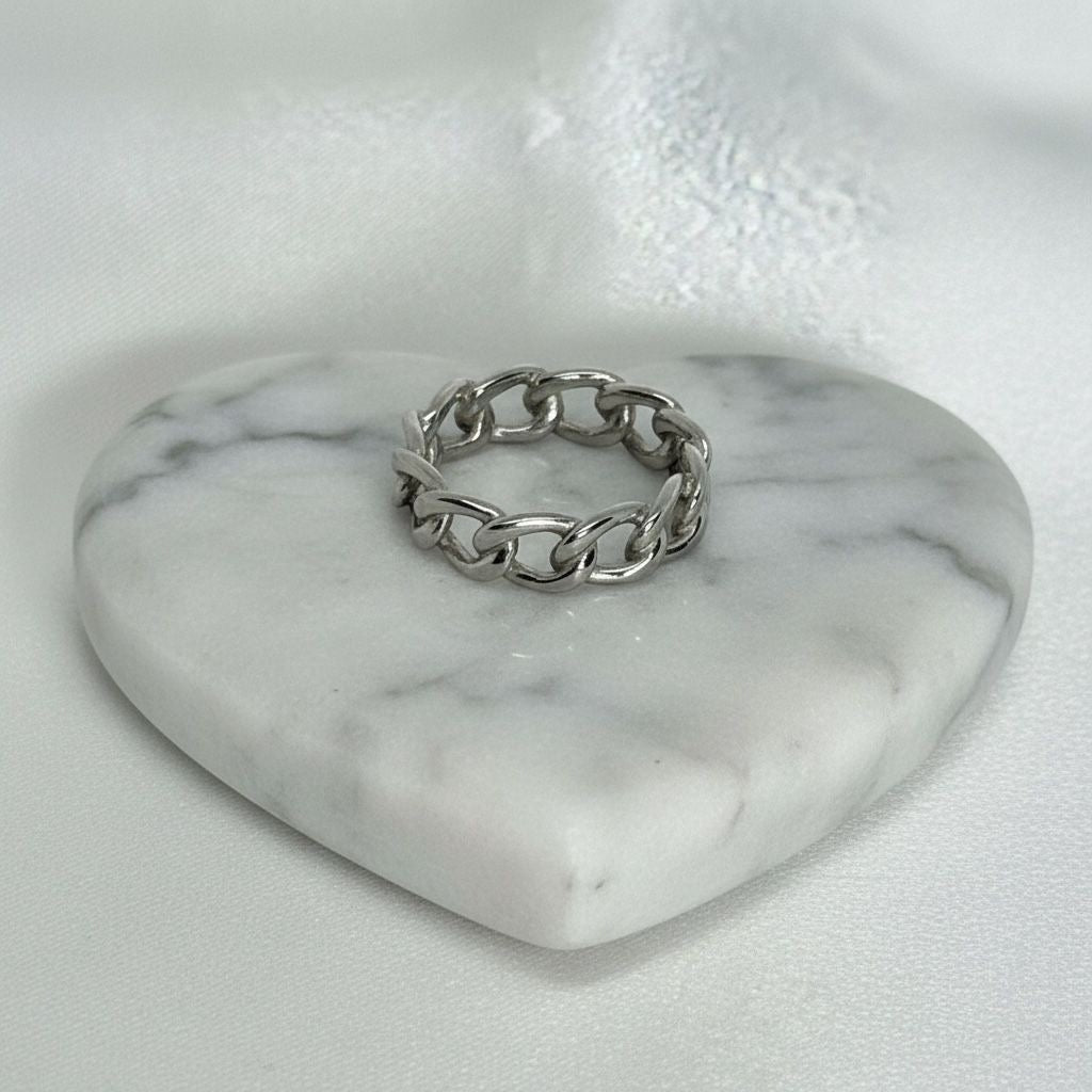 Anillo Banda Cadena Curbana Eslabones Gruesos Talla 7.5