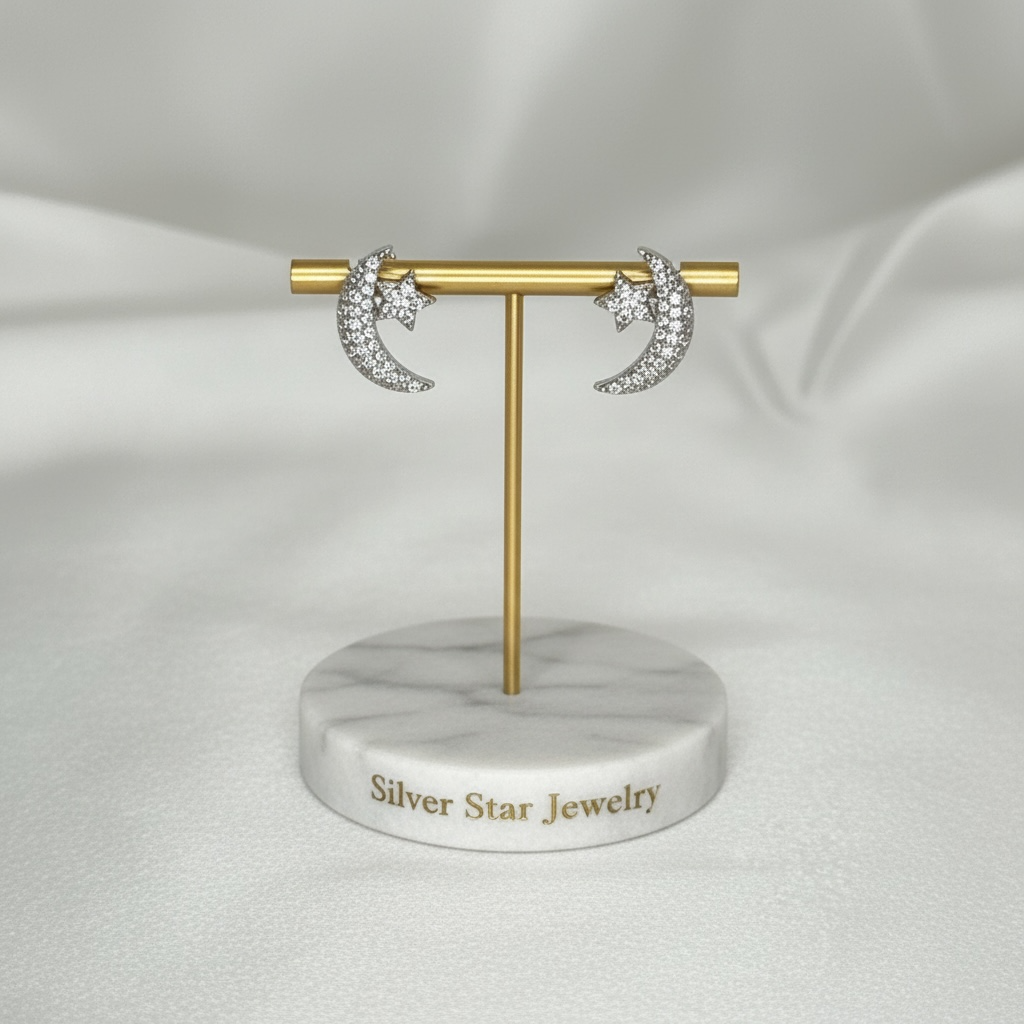 Aretes Topo Luna y Estrella Pavé de Zirconias