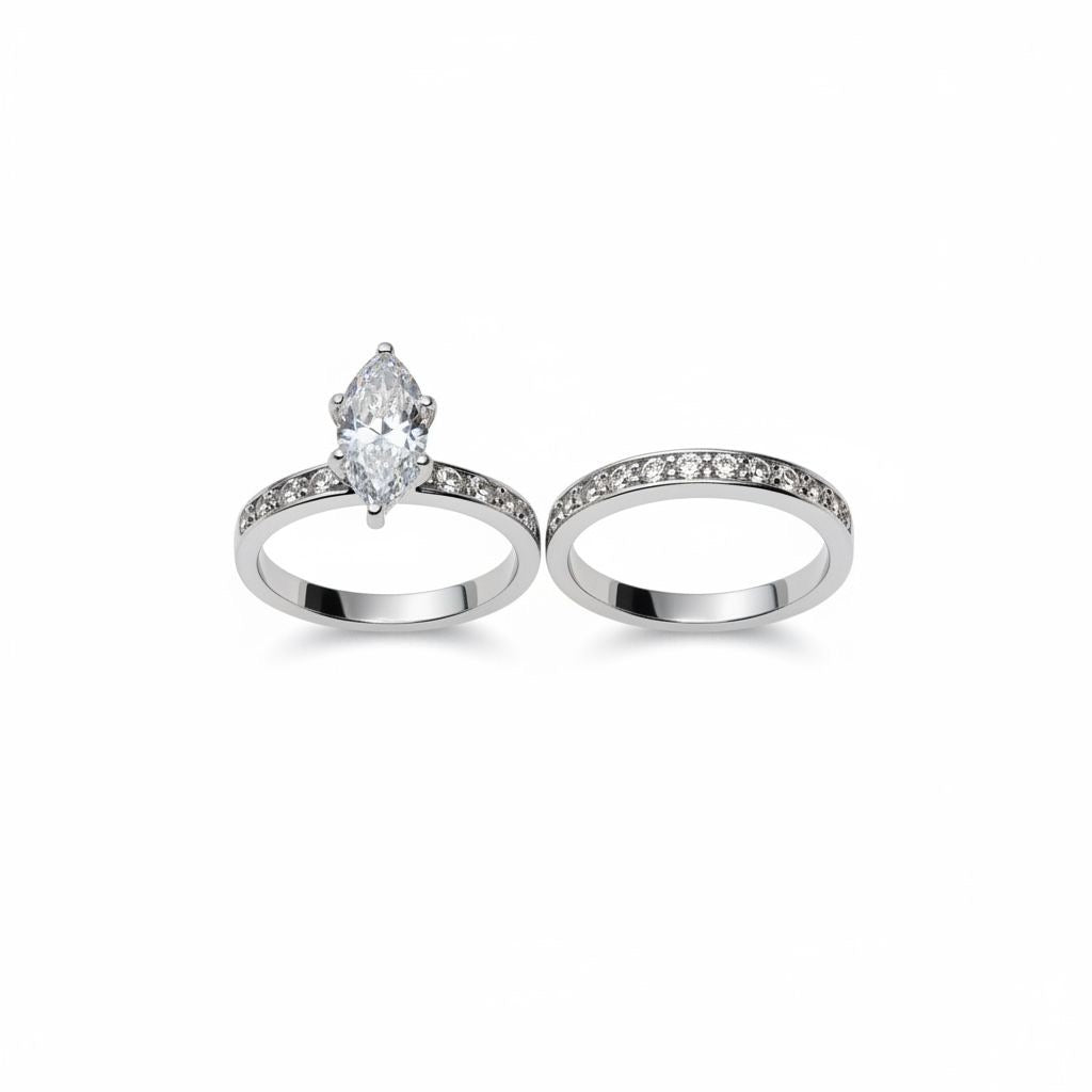 Set de Argollas de Compromiso Marquesa y Eternidad Pavé Talla 7