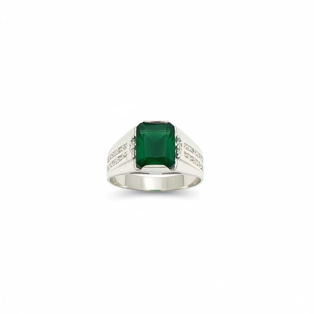 Anillo Sello Hombre Esmeralda Verde Talla 12