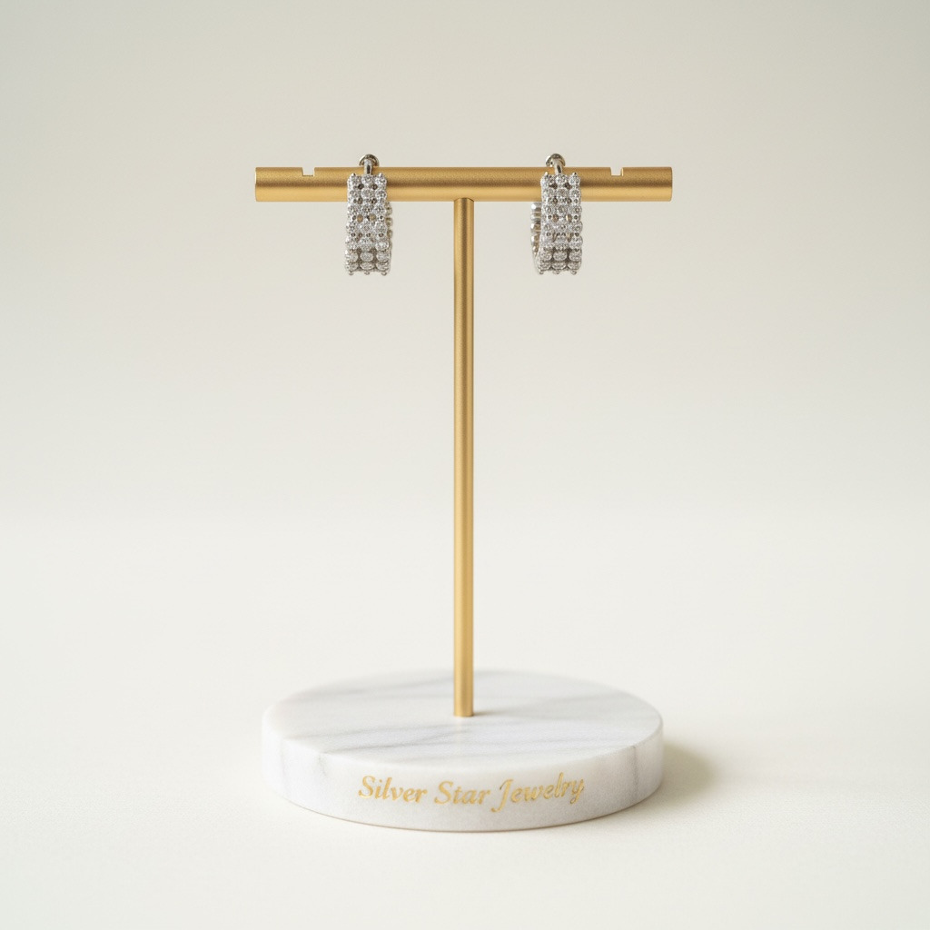 Aretes Argolla Rectangular Pavé de Zirconias