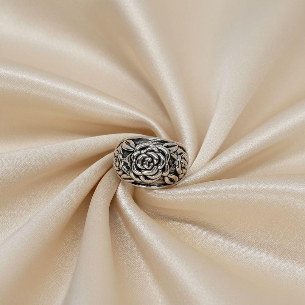 Anillo Domo Rosa Jardín Oxidado Talla 7