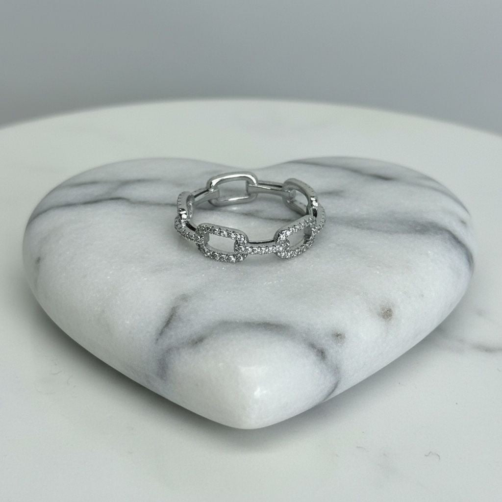 Anillo Cadena Eslabones Rectangulares Pavé Completo Talla 8
