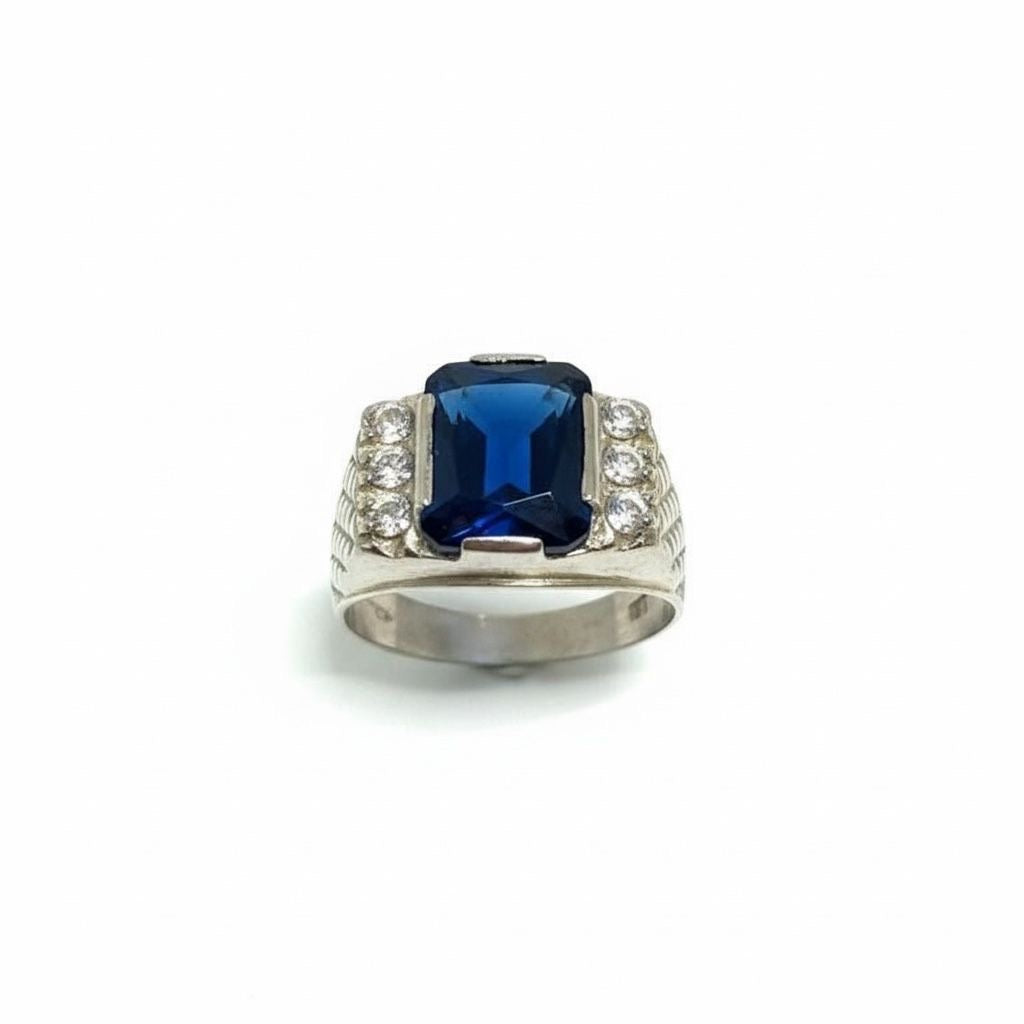 Anillo Sello Hombre Zafiro Azul Esmeralda Talla 12