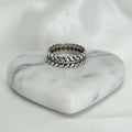 Anillo Doble Banda Hojas Laurel Oxidado Pavé Central Talla 8