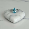 Anillo Solitario Aguamarina Pera Tres Piedras Baguette Talla 7