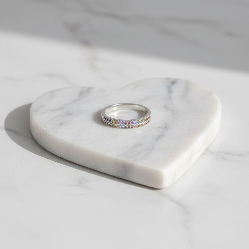 Anillo Banda Eternidad Arcoíris Multicolor Pavé Talla 7