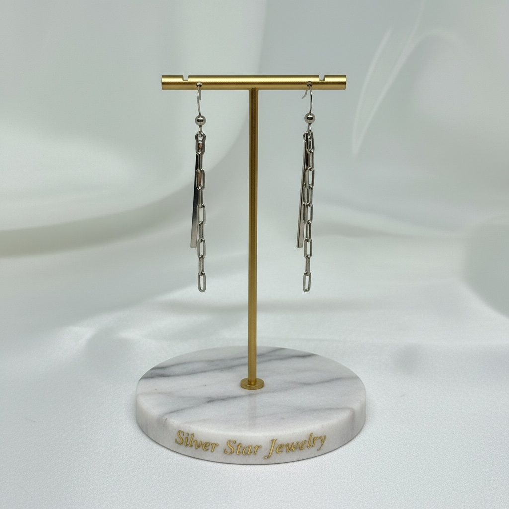 Aretes Colgantes Cadena Paperclip con Barra