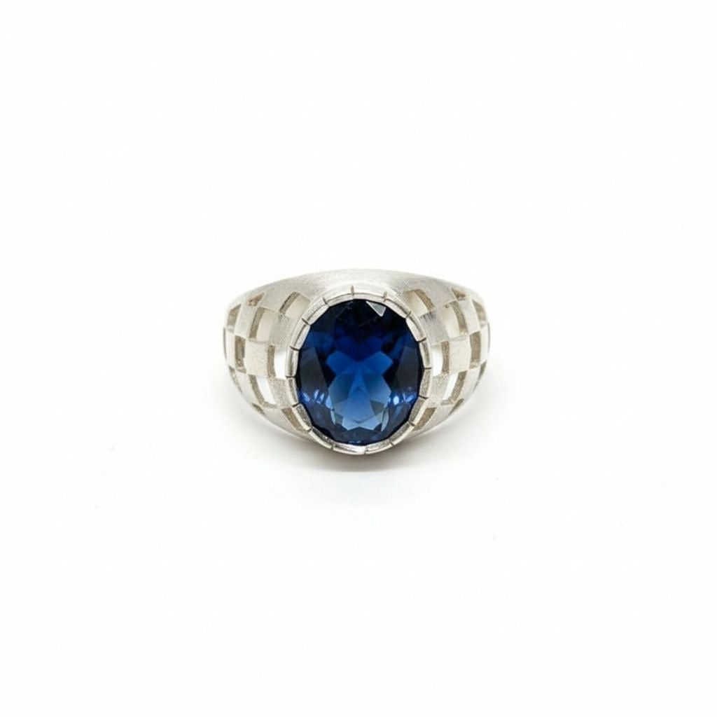 Anillo Sello Zafiro Azul  Talla 8