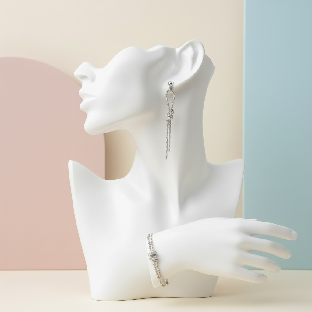 Set Aretes Largos Nudo Flecos  Pulsera