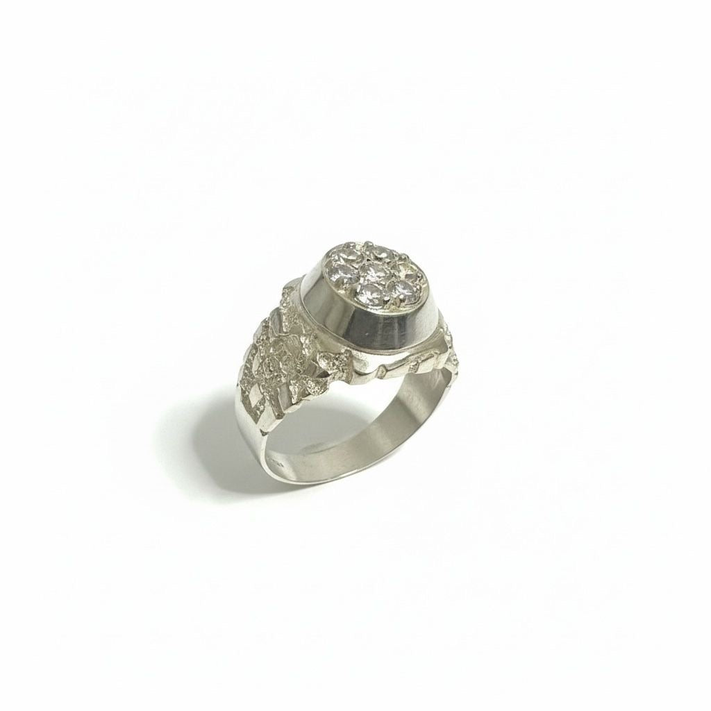 Anillo Sello Hombre Cluster Zirconias Redondo  Talla 12
