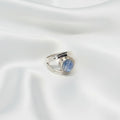 Anillo Piedra Natural Calcedonia Azul Cabochón Banda Doble Talla 7.5