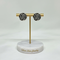 Aretes Topo Rosa Tallada Plata Envejecida