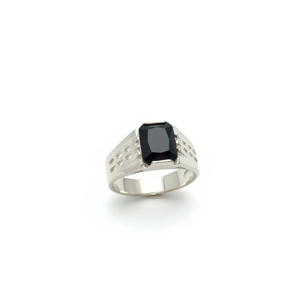 Anillo Sello Masculino Zirconia Negra Esmeralda Talla 10.5