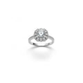 Anillo Solitario Halo Floral Art Decó Pavé Pétalos Banda Fina Talla 8.5