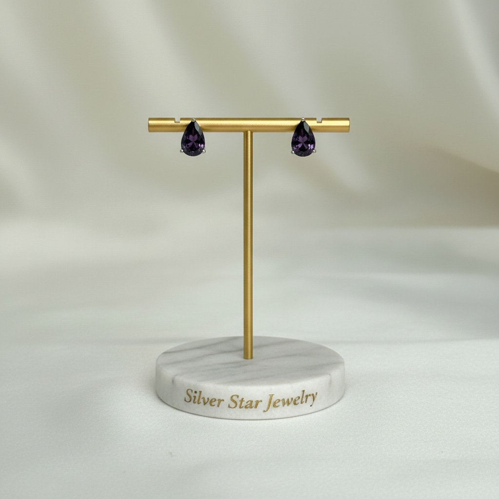 Aretes Topo Gota Amatista Morada