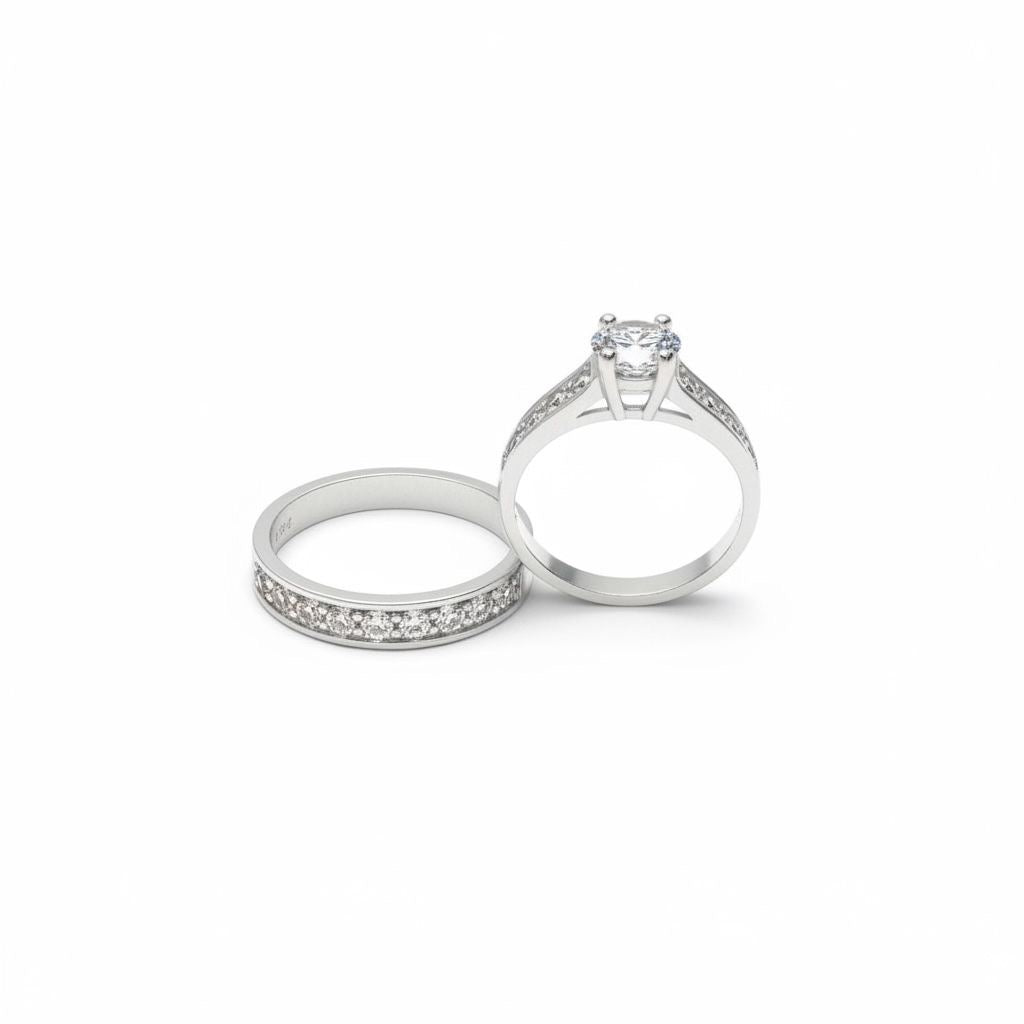 2 Anillos Solitario y Alianza Talla 7.5