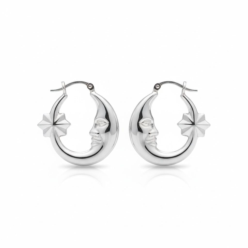 Argollas Luna con Rostro y Estrella 2.2x2.8cm