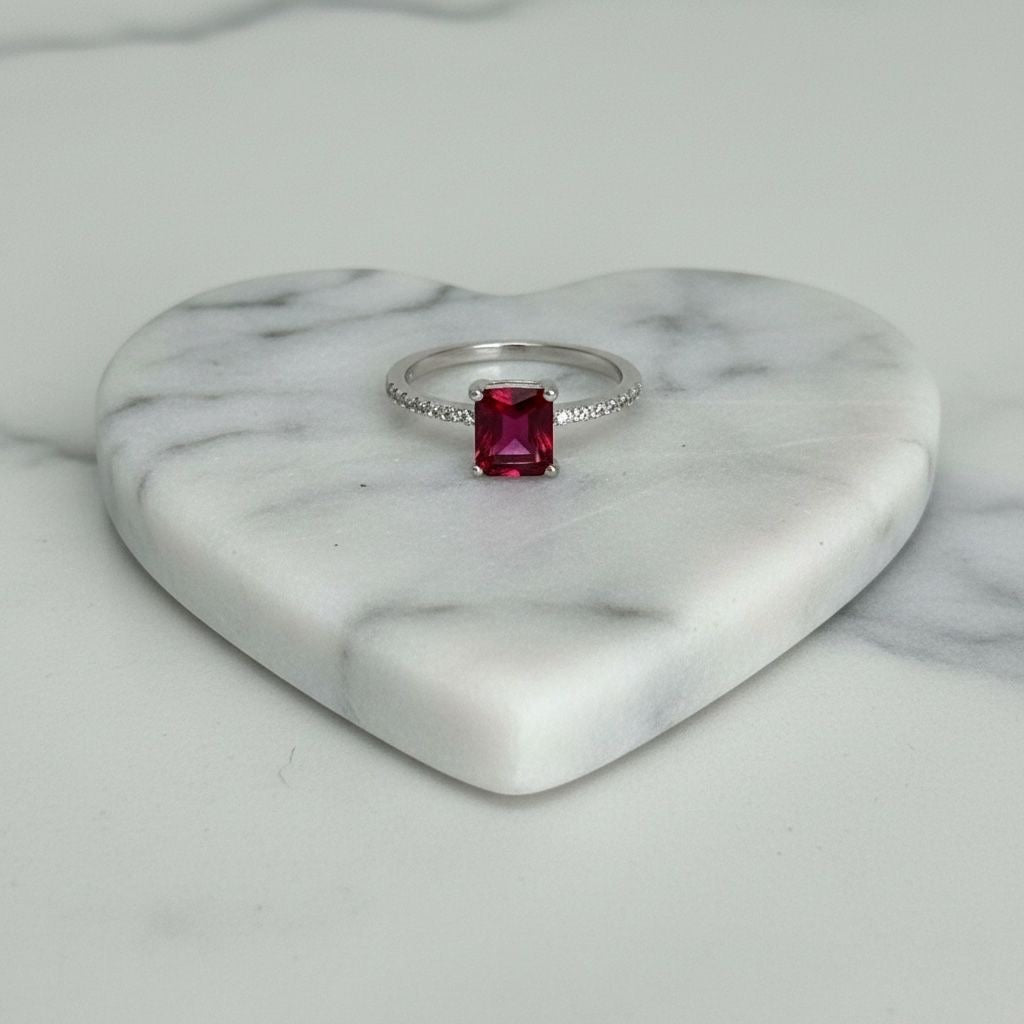 Anillo Solitario Rubí Esmeralda Pavé Talla 7