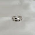 Anillo Doble Banda Ondulada Abierto Ajustable Plata 925