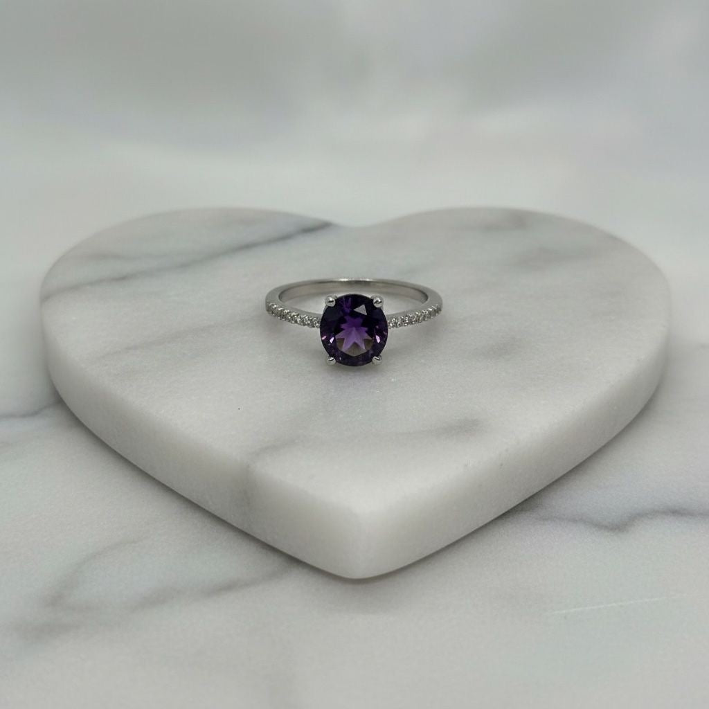 Anillo Solitario Amatista Púrpura Talla 9