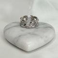 Anillo Cadena Grumetta Curb Ancha Pavé Alternado Eslabones Talla 8