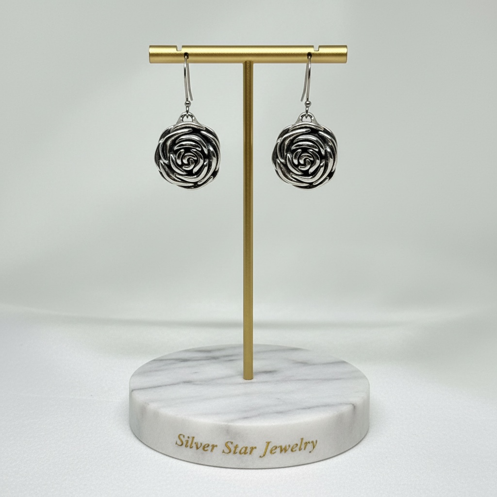 Aretes Colgantes Rosa en Relieve