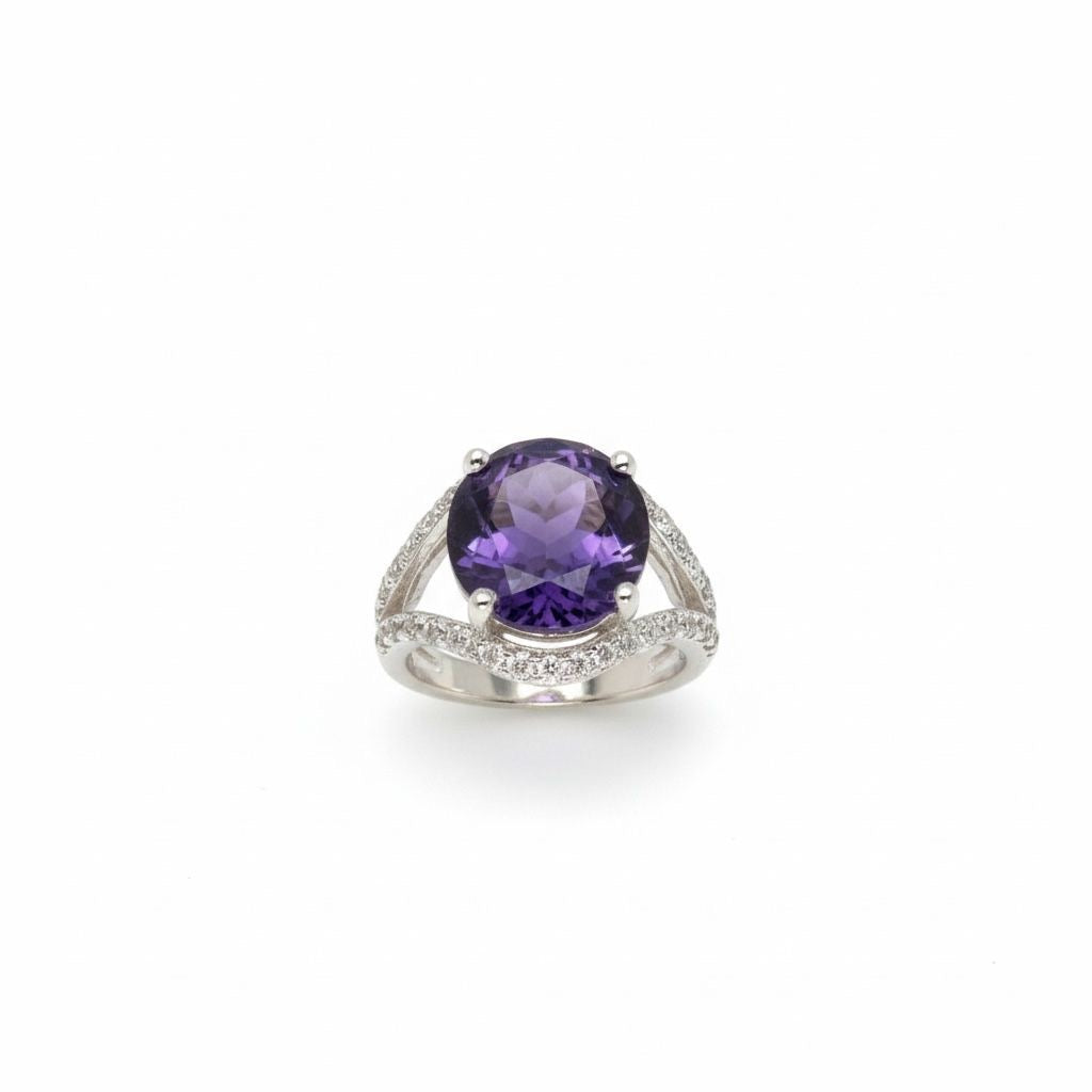 Anillo Solitario Amatista  Talla 8