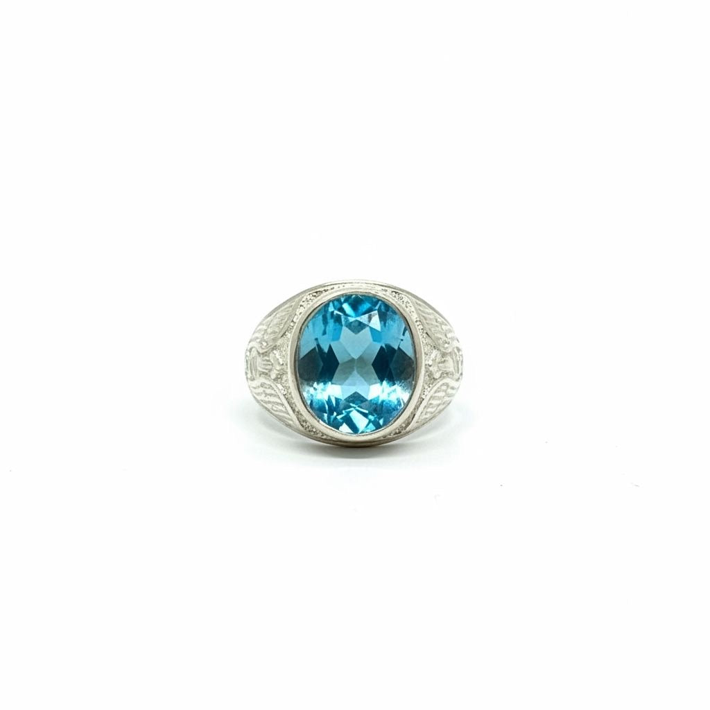 Anillo Sello Hombre Topacio azul Talla 11