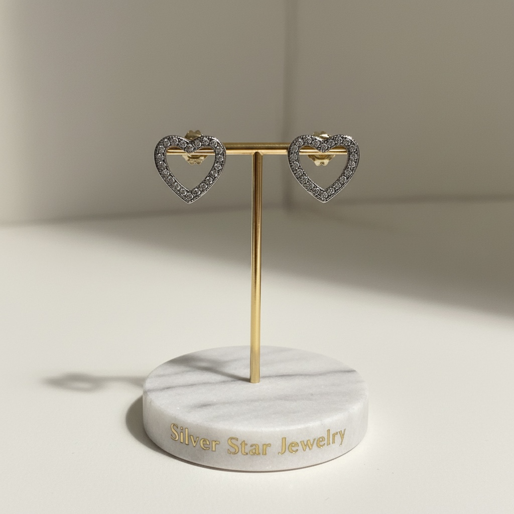Aretes Topo Corazón Calado con Pavé de Zirconias