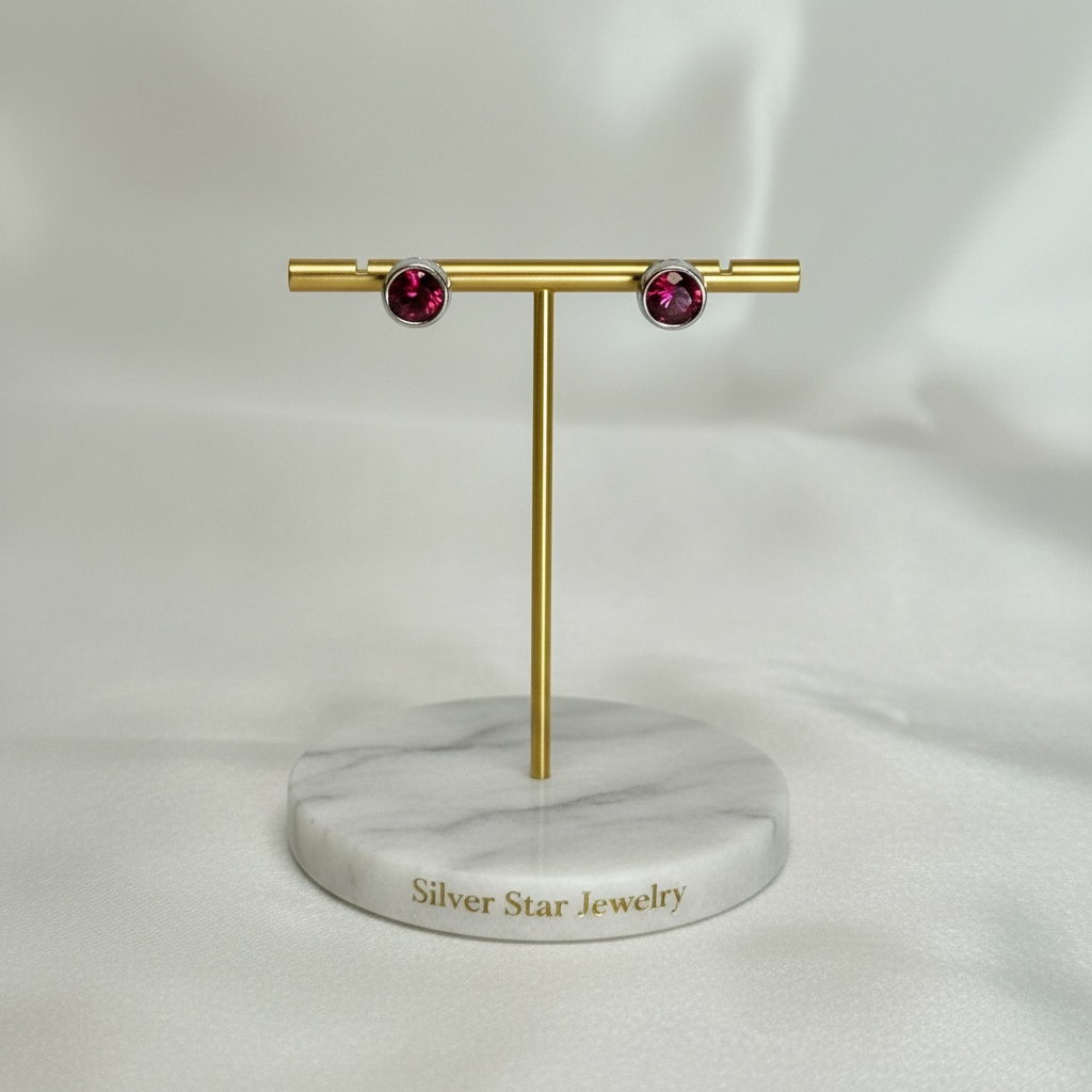 Aretes Topo Granate Rojo en Bisel
