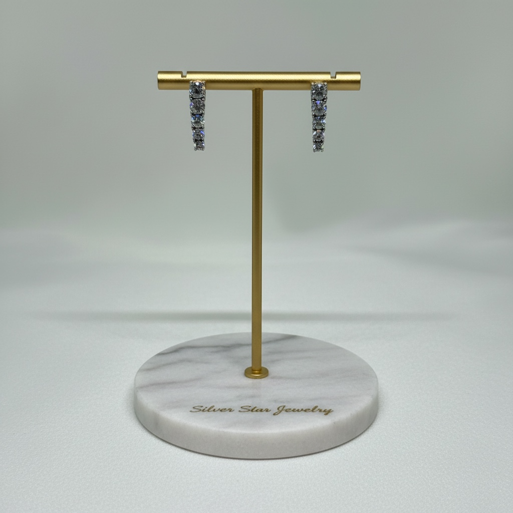Aretes Colgantes Barra Vertical con Zirconias