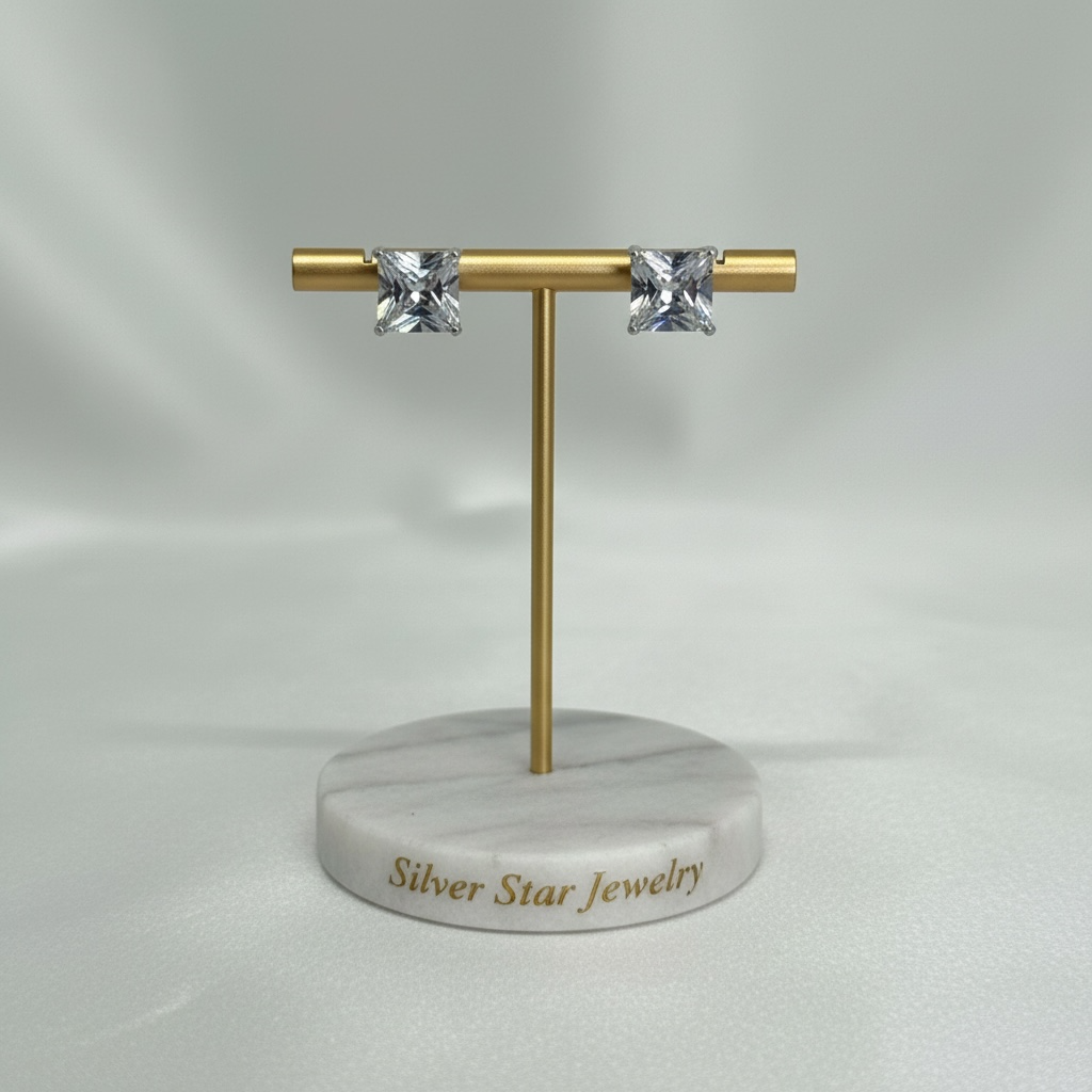 Aretes Topo Cuadrado de Zirconia