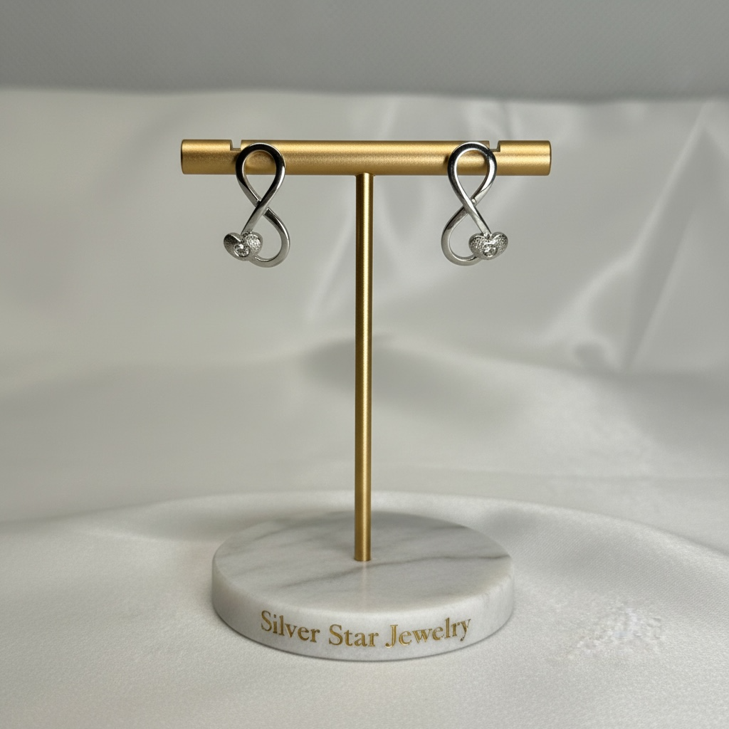 Aretes Colgantes Infinito con Corazón y Zirconia