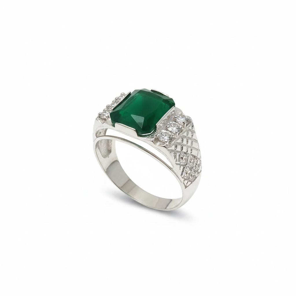 Anillo Sello Hombre Esmeralda Verde Talla 12