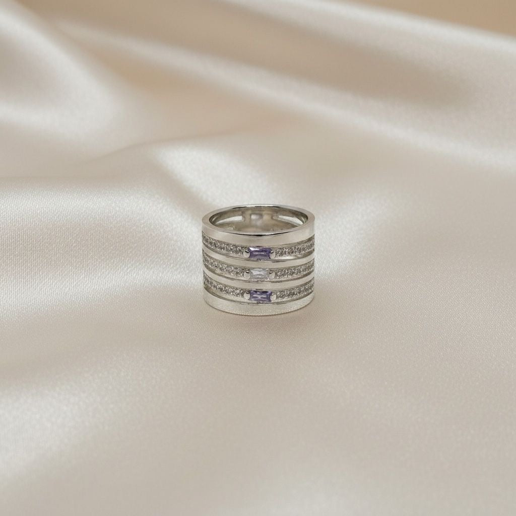 Anillo Banda Ancha Triple fila Talla 8