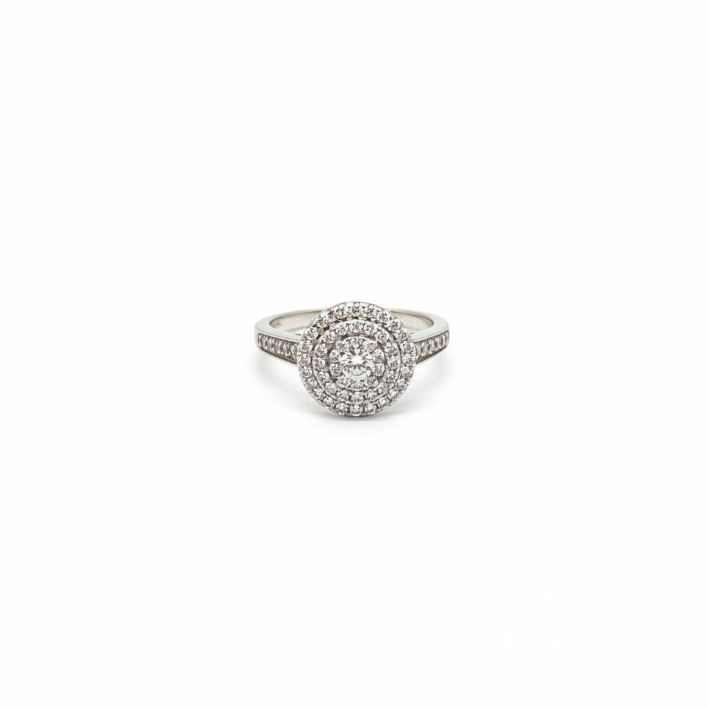 Anillo Solitario Doble Halo Pavé Talla 7