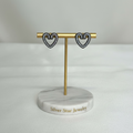 Aretes Topo Corazón Abierto Pavé Plata Envejecida