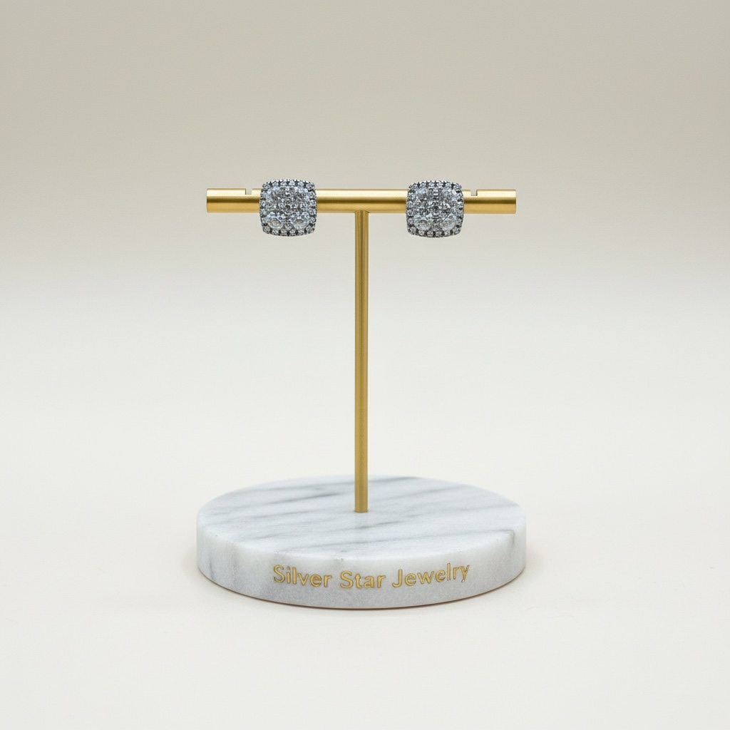 Aretes Topo Cuadrado Pavé Doble Halo de Zirconias