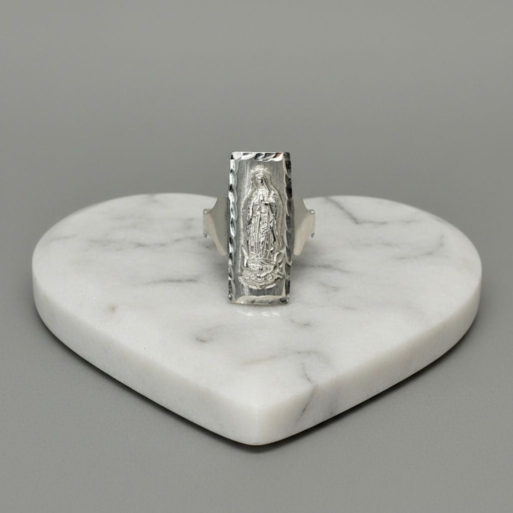 Anillo Virgen de Guadalupe Rectangular Grabado Talla 7