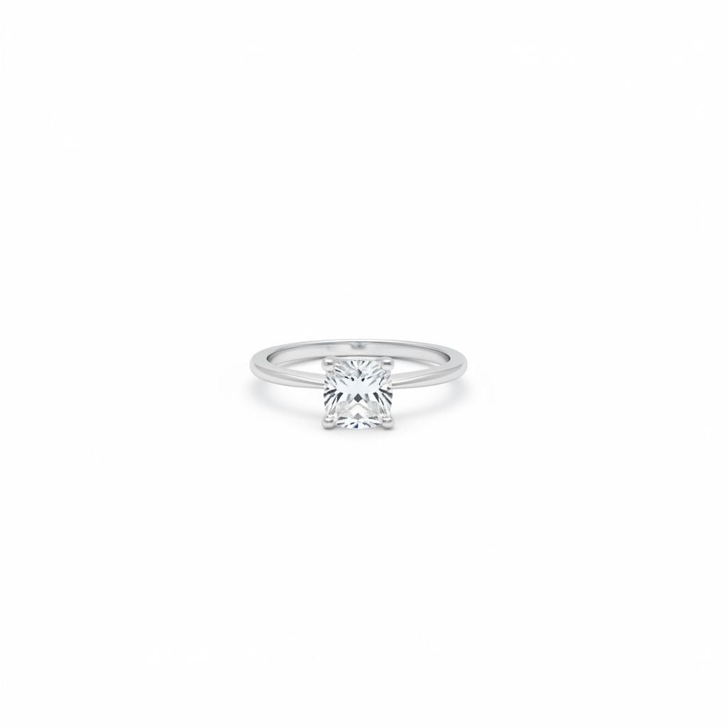 Anillo Solitario Corte Princesa Cuatro Garras Banda Fina Talla 7.5