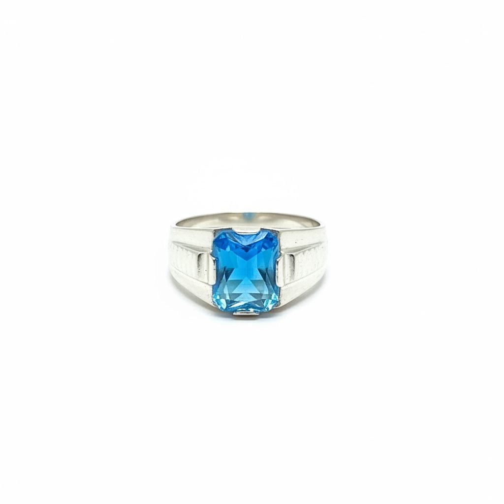 Anillo Sello Hombre Topacio Azul Esmeralda Talla 11.5