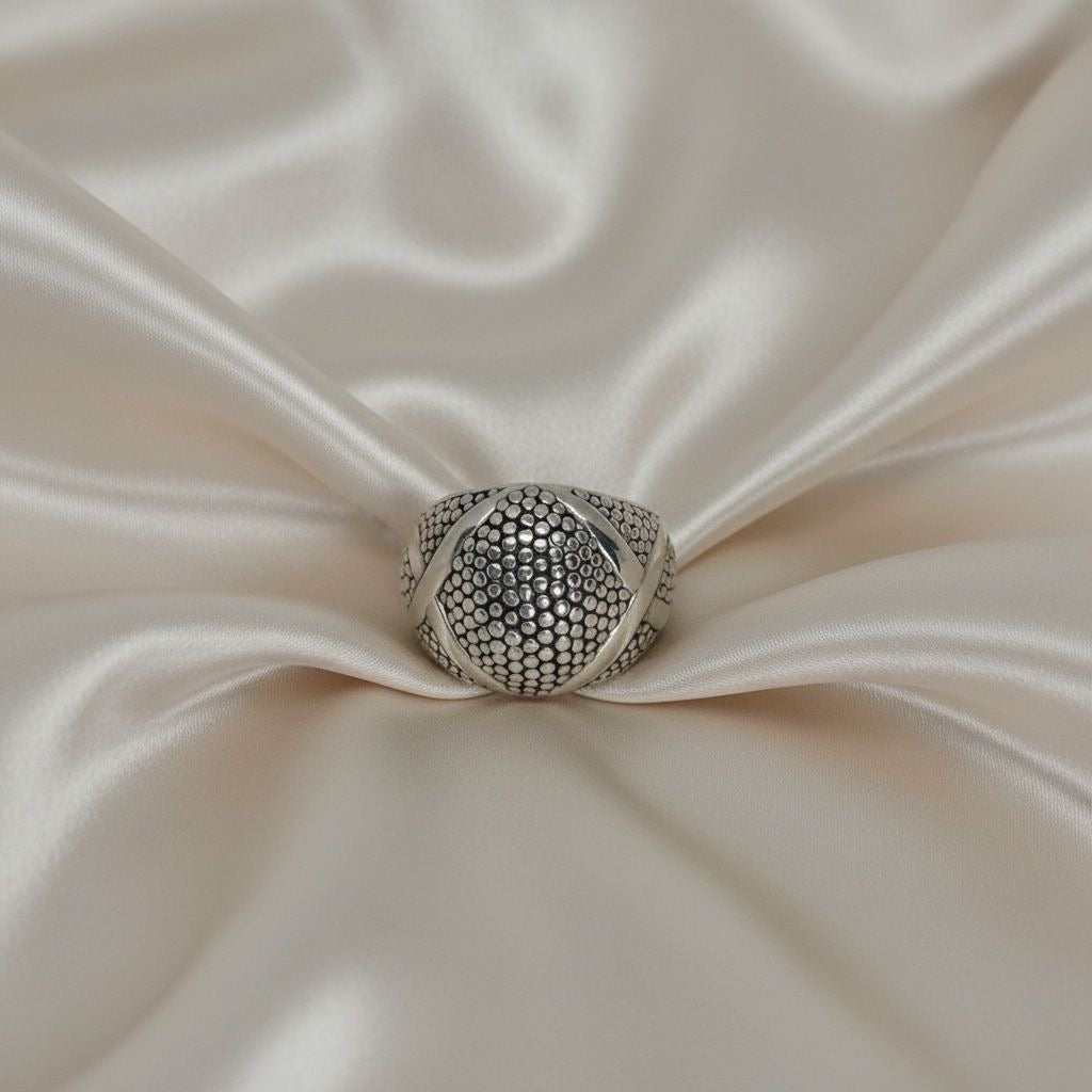 Anillo Sello Octagonal Textura Caviar Granulado Oxidado Talla 8
