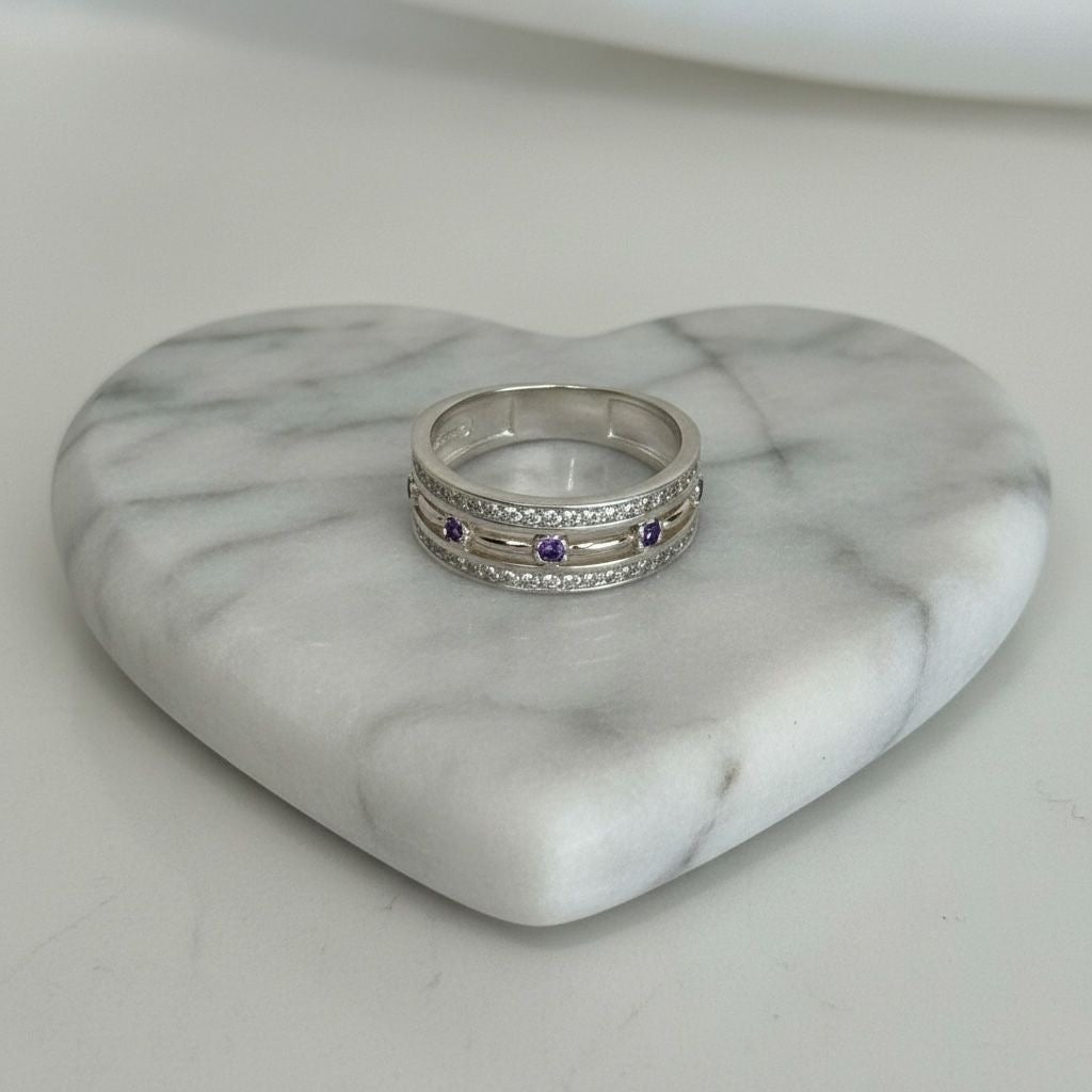 Anillo Banda Ancha Triple Fila Talla 8
