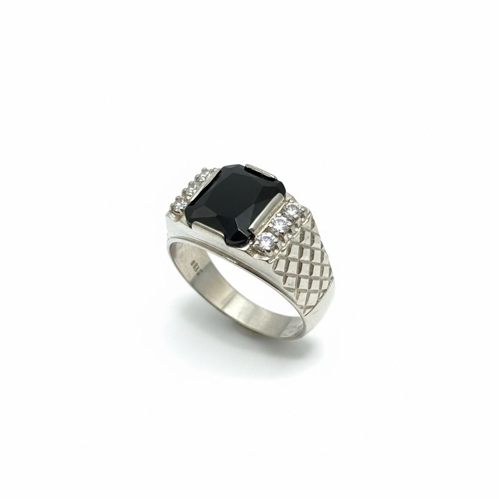 Anillo Sello Hombre Ónix Negro Esmeralda Talla 12.5