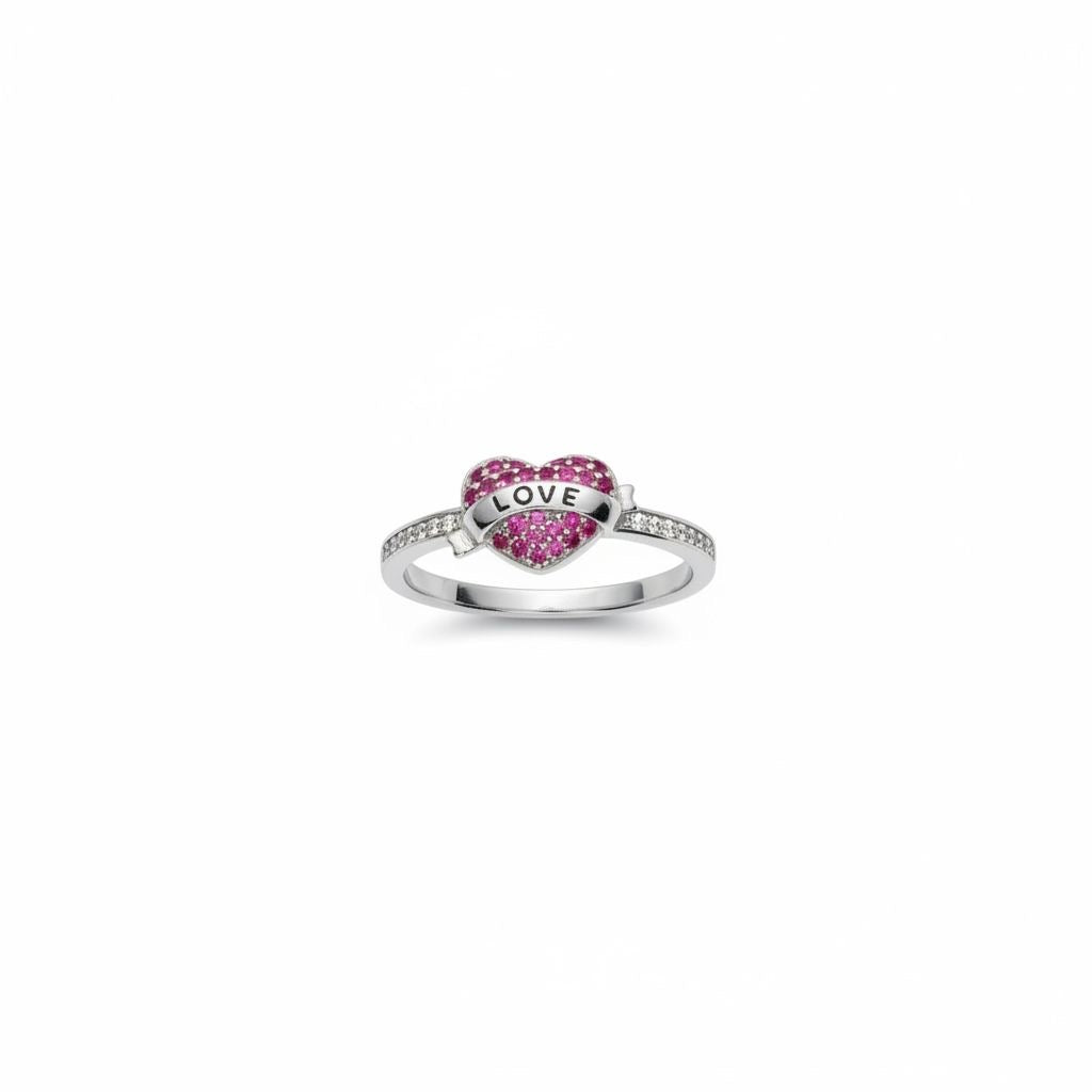 Anillo Corazón LOVE Pavé Rosa Flecha Talla 7