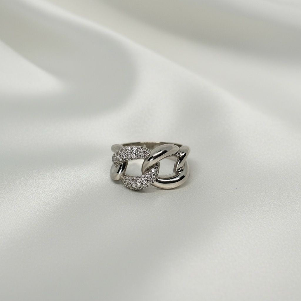 Anillo Eslabón Cubano Pavé Bicolor Talla 7