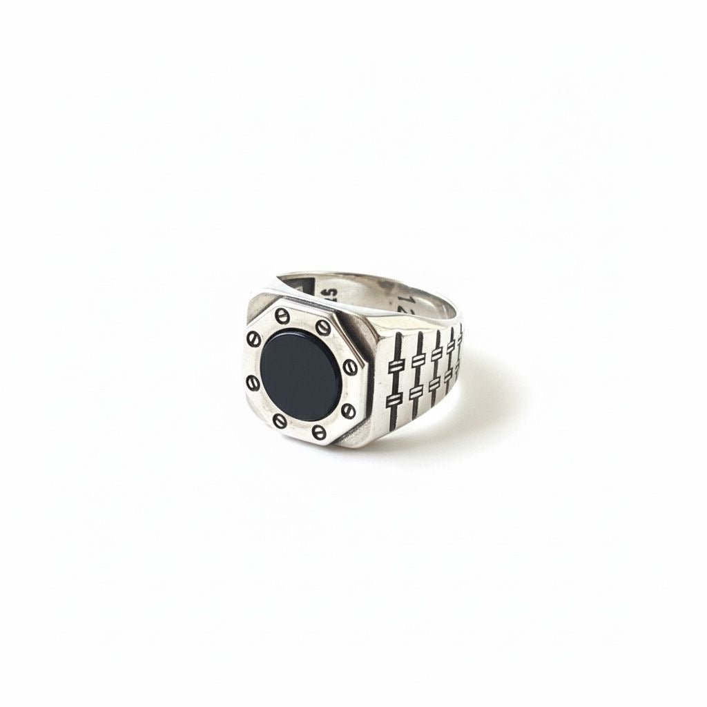 Anillo Sello Hombre Octagonal Ónix Negro Talla 10 y 12