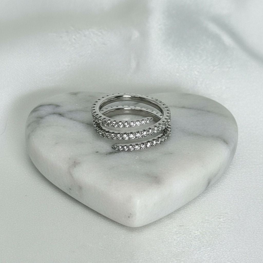 Anillo Espiral Triple Vuelta Pavé Completo Eternidad Talla 8